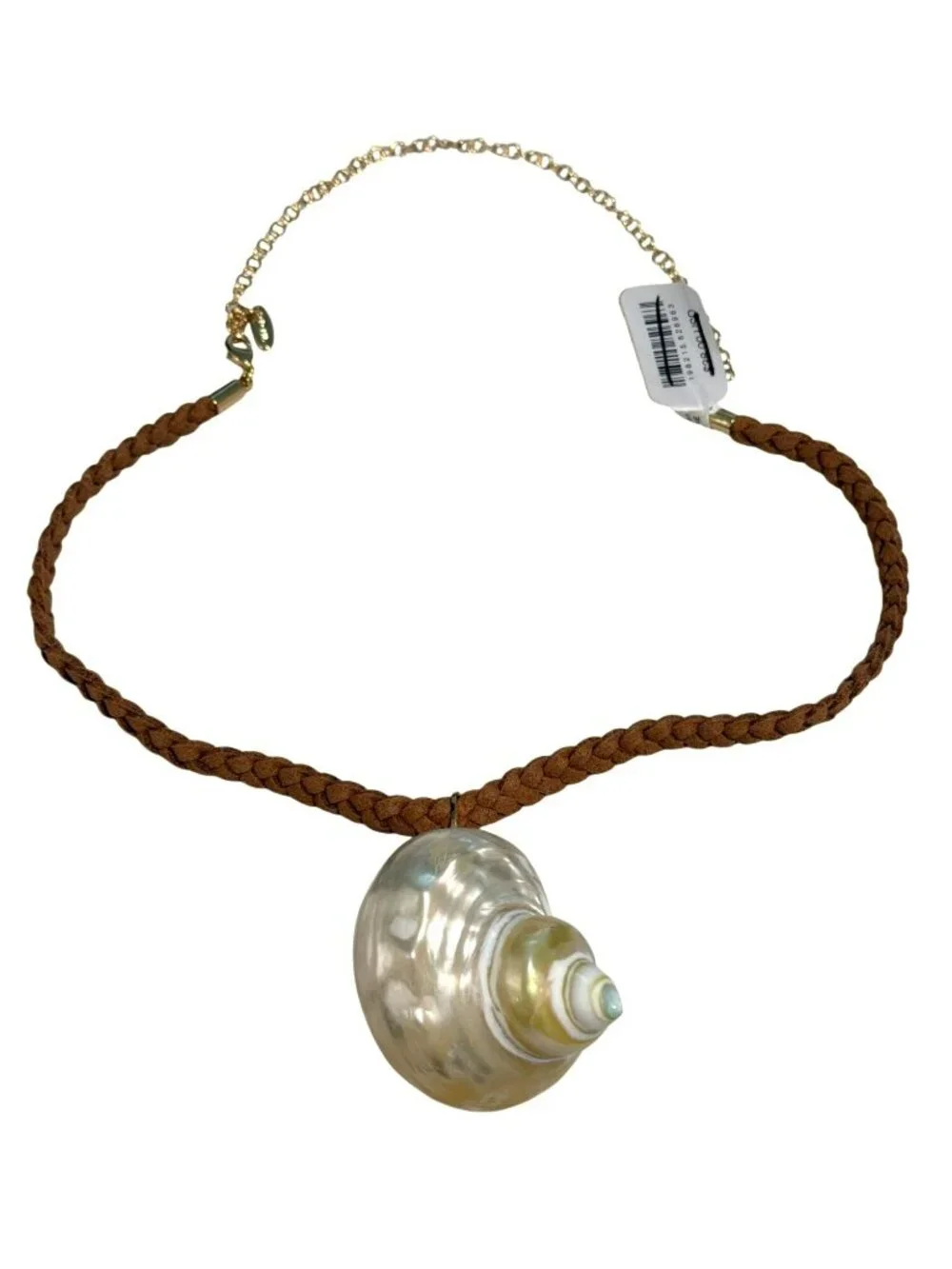 Free People Beach Shell Pendant Necklace Adjustable Chain Natural Brown & Cream - Picture 3 of 7